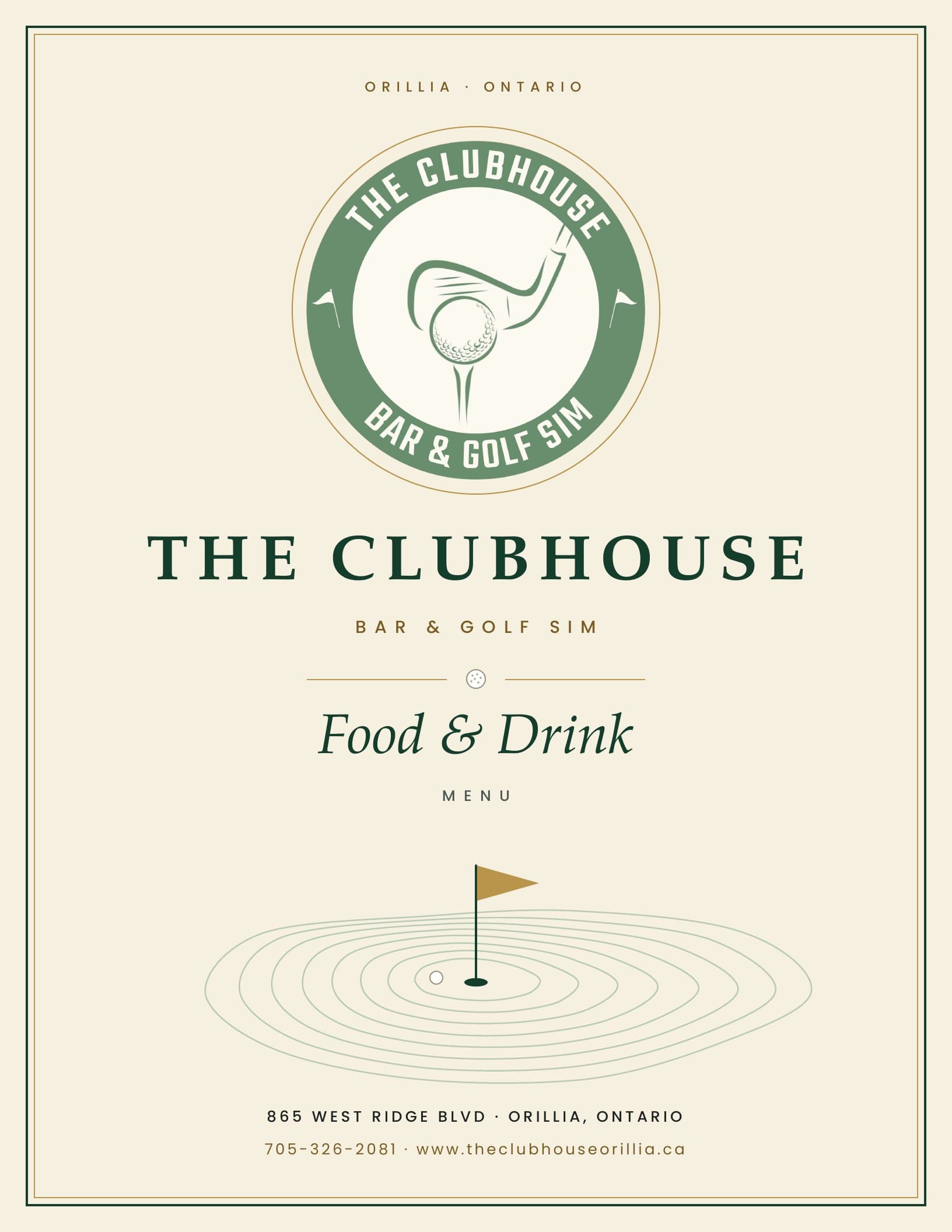 The Clubhouse Bar & Golf Sim menu, page 1 of 4