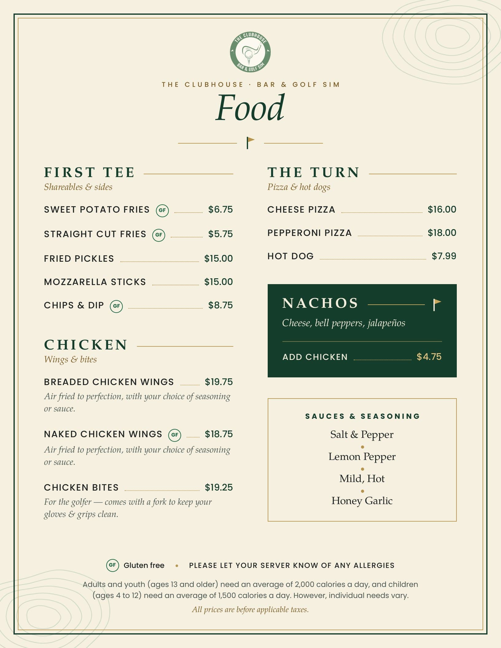 The Clubhouse Bar & Golf Sim menu, page 2 of 4