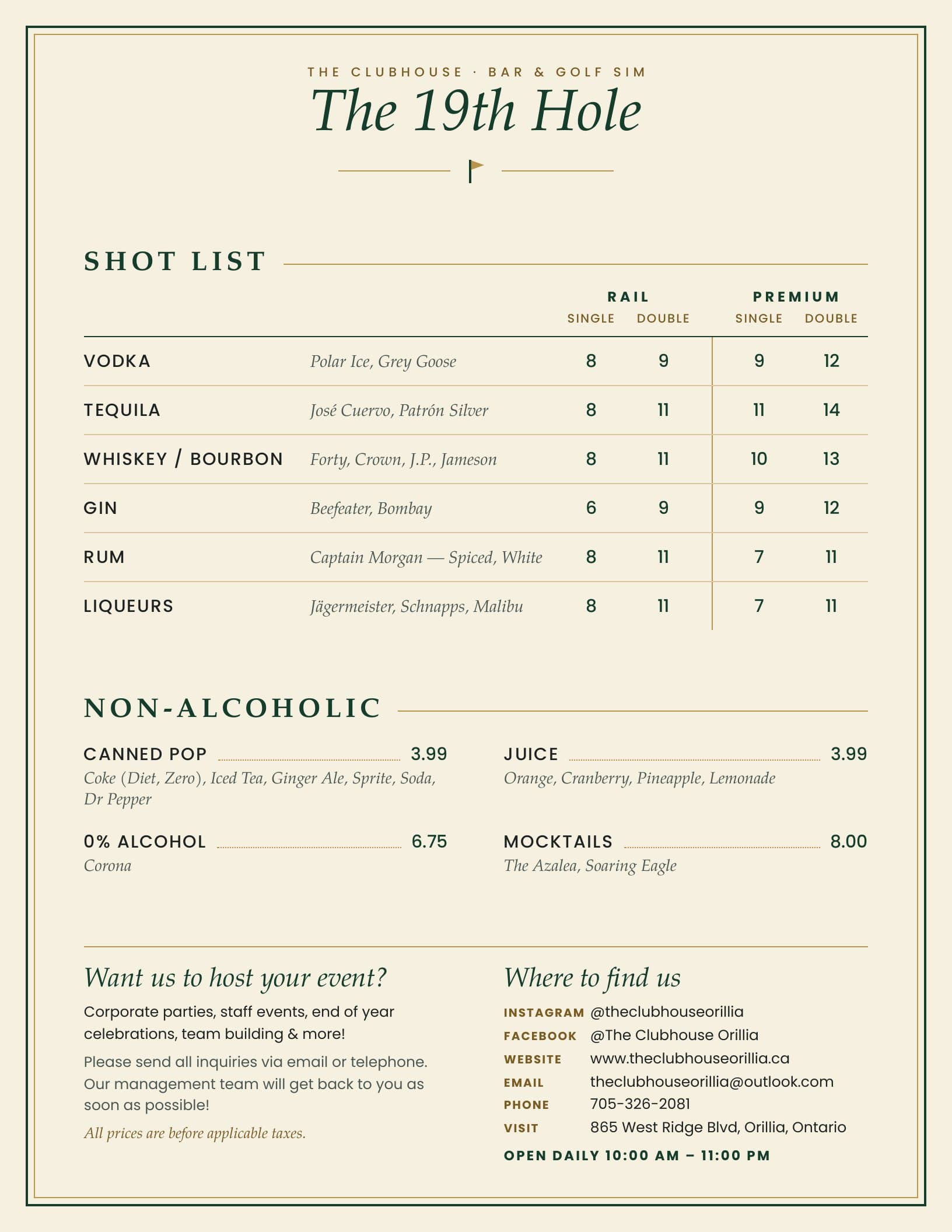 The Clubhouse Bar & Golf Sim menu, page 4 of 4